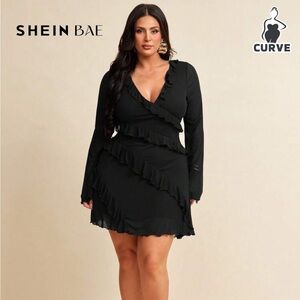 SHEIN BAE Curve Plus Size Long Sleeve Sweet Ruffle Dress